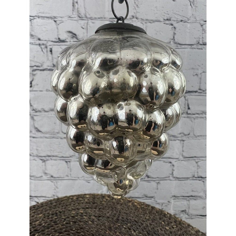 RARE ANTIQUE 4 1/2" GERMAN SILVER GRAPE CLUSTER KUGEL CHRISTMAS ORNAMENT